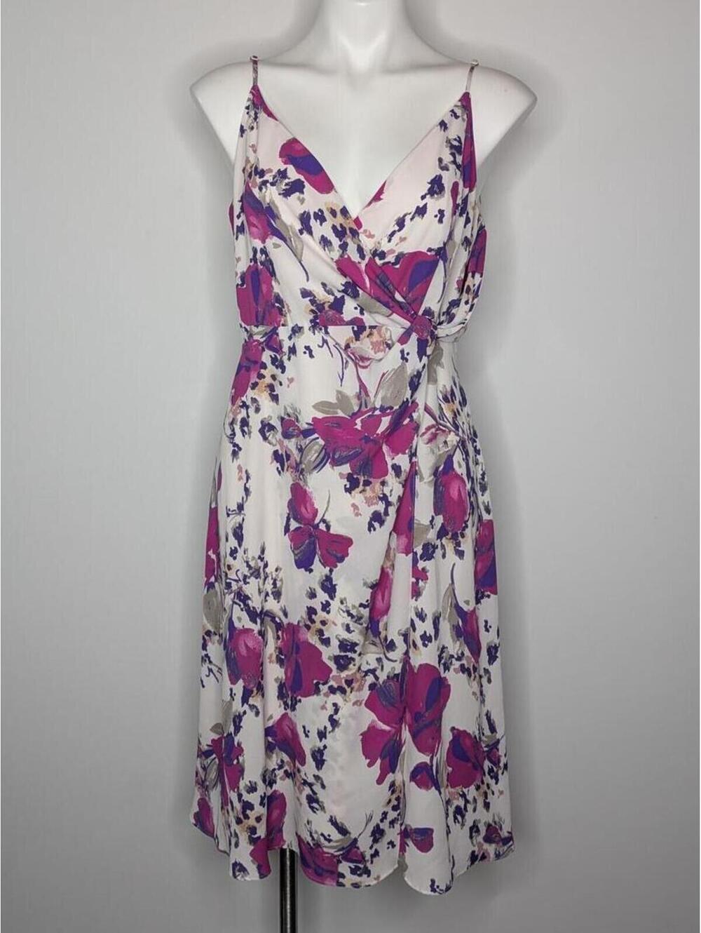 Express White Purple Floral Strappy V Neck Dress M